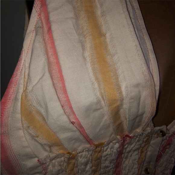 Free people] Orange combo Deep V neck Smoking oversized Button down dress - Picture 12 of 13